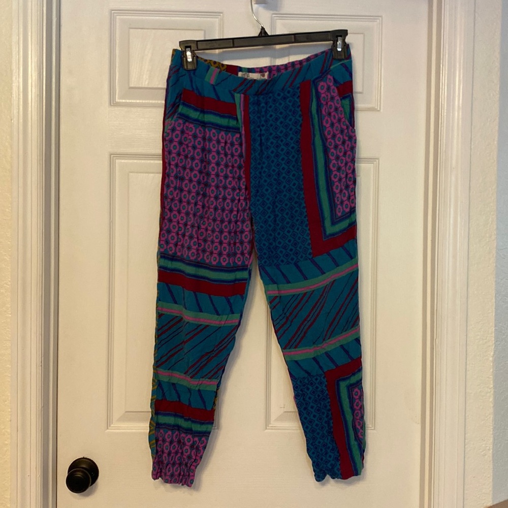 Flying tomato teal and fuchsia geo print pants skinny leg with pockets